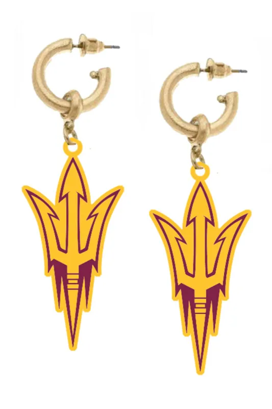 Arizona State Sun Devils Resin Logo Drop Hoop Earrings in Maroon/Gold sold by Canvas Style