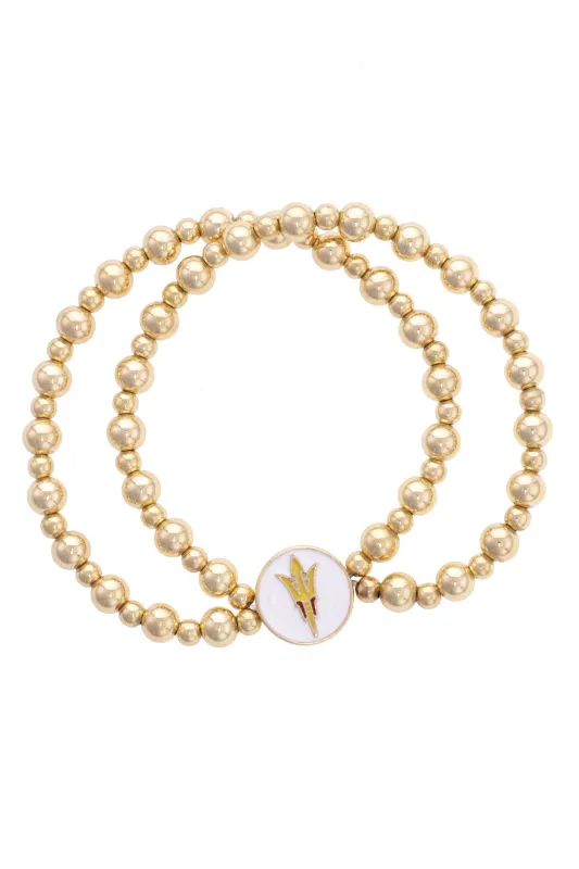 Arizona State Sun Devils 2-Row Ball Bead Stretch Bracelet in Satin Gold sold by Canvas Style