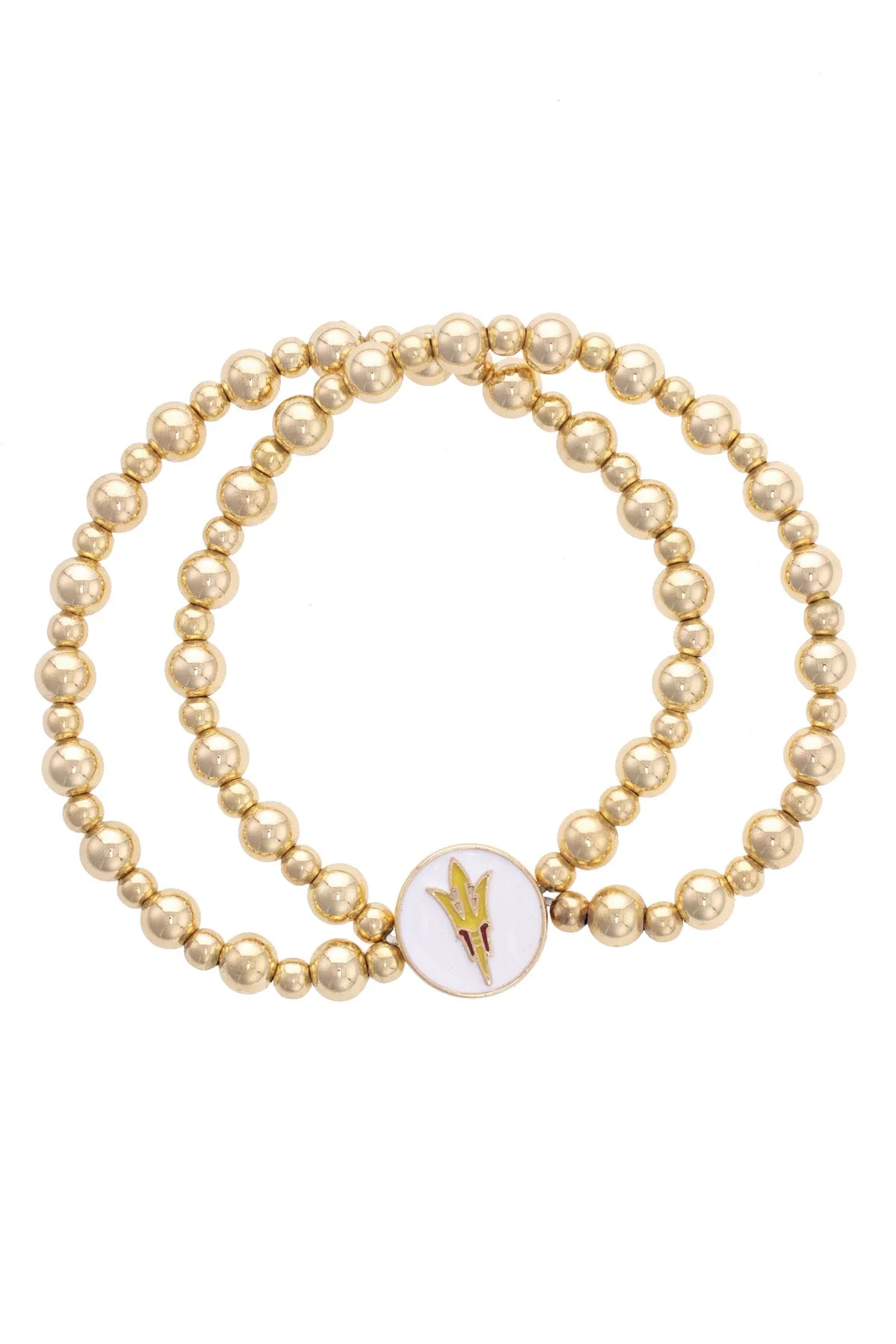 Arizona State Sun Devils 2-Row Ball Bead Stretch Bracelet in Satin Gold sold by Canvas Style