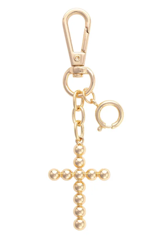 Beaded Cross Bag Charm in Shiny Gold sold by Canvas Style