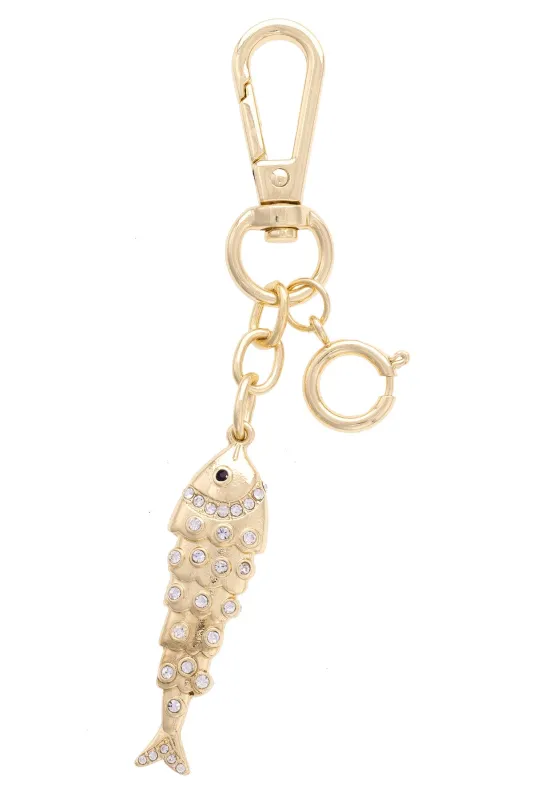 Pave Sardine Bag Charm in Shiny Gold sold by Canvas Style
