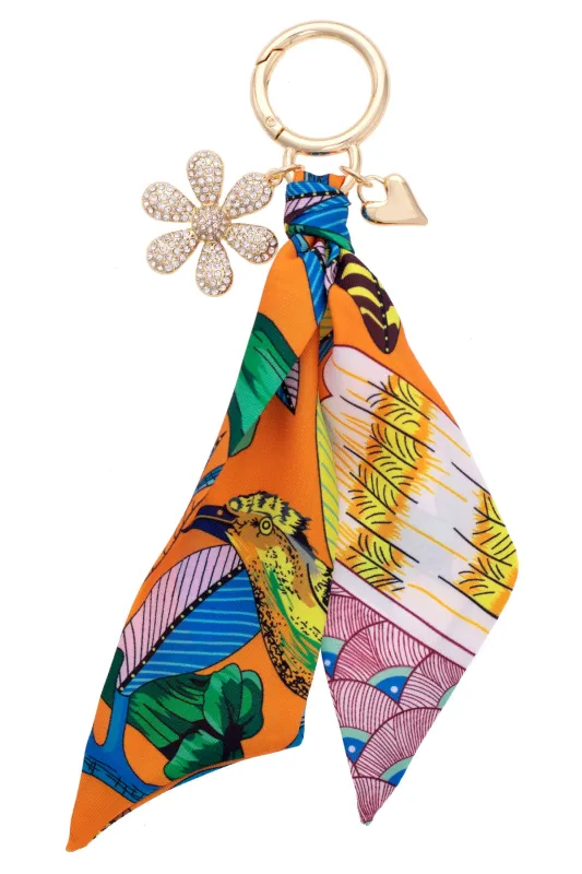 Scarlett Pave Daisy Scarf Bag Charm in Orange/Yellow/Green sold by Canvas Style
