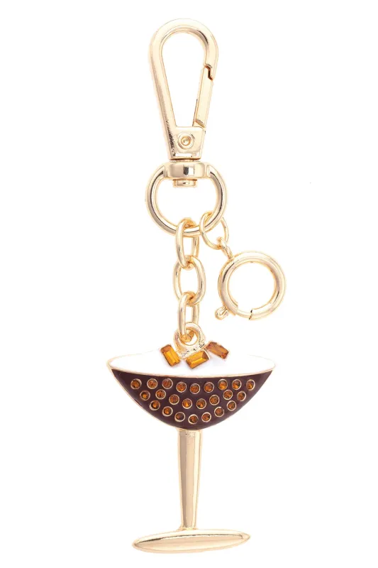 Espresso Martini Enamel Bag Charm in Brown & White sold by Canvas Style