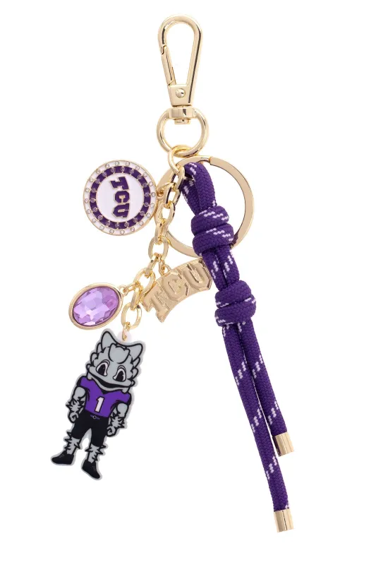 TCU Horned Frogs Cluster Bag Charm in Purple & Shiny Gold sold by Canvas Style