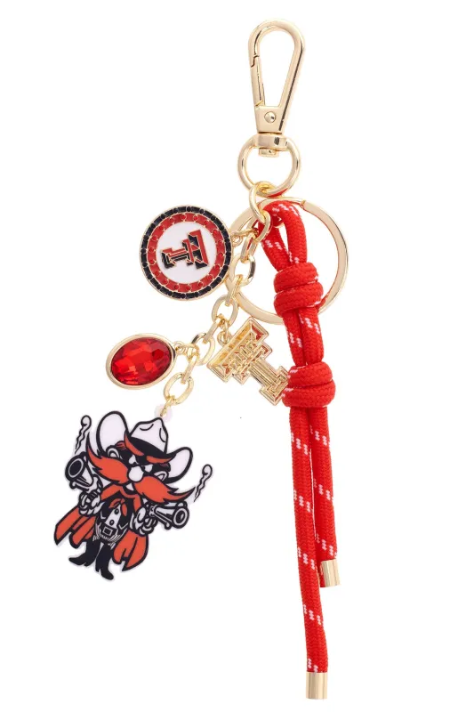 Texas Tech Red Raiders Cluster Bag Charm in Red & Shiny Gold sold by Canvas Style