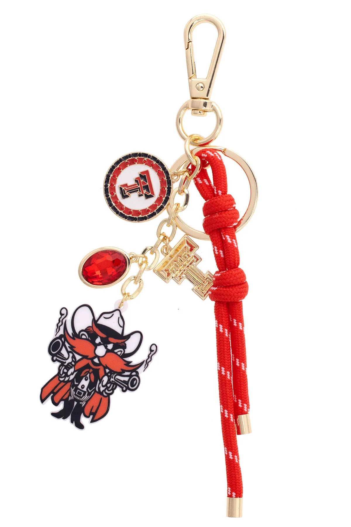 Texas Tech Red Raiders Cluster Bag Charm in Red & Shiny Gold sold by Canvas Style