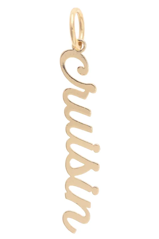 "Cruisin" Script Charm in Shiny Gold sold by Canvas Style