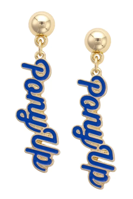 SMU Mustangs Enamel Script Earring in Shiny Gold sold by Canvas Style