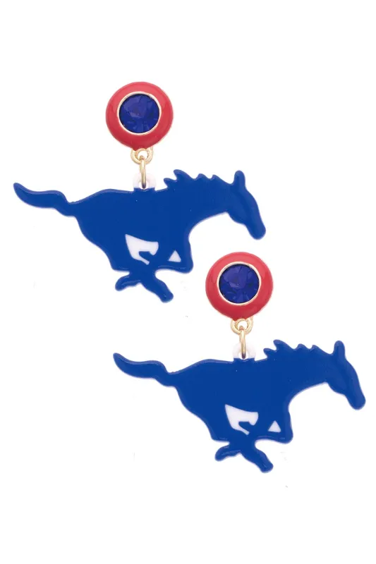 SMU Mustangs Resin Mascot Earrings in Red/Blue sold by Canvas Style
