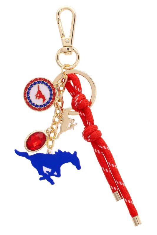 SMU Mustangs Cluster Bag Charm in Red & Shiny Gold sold by Canvas Style