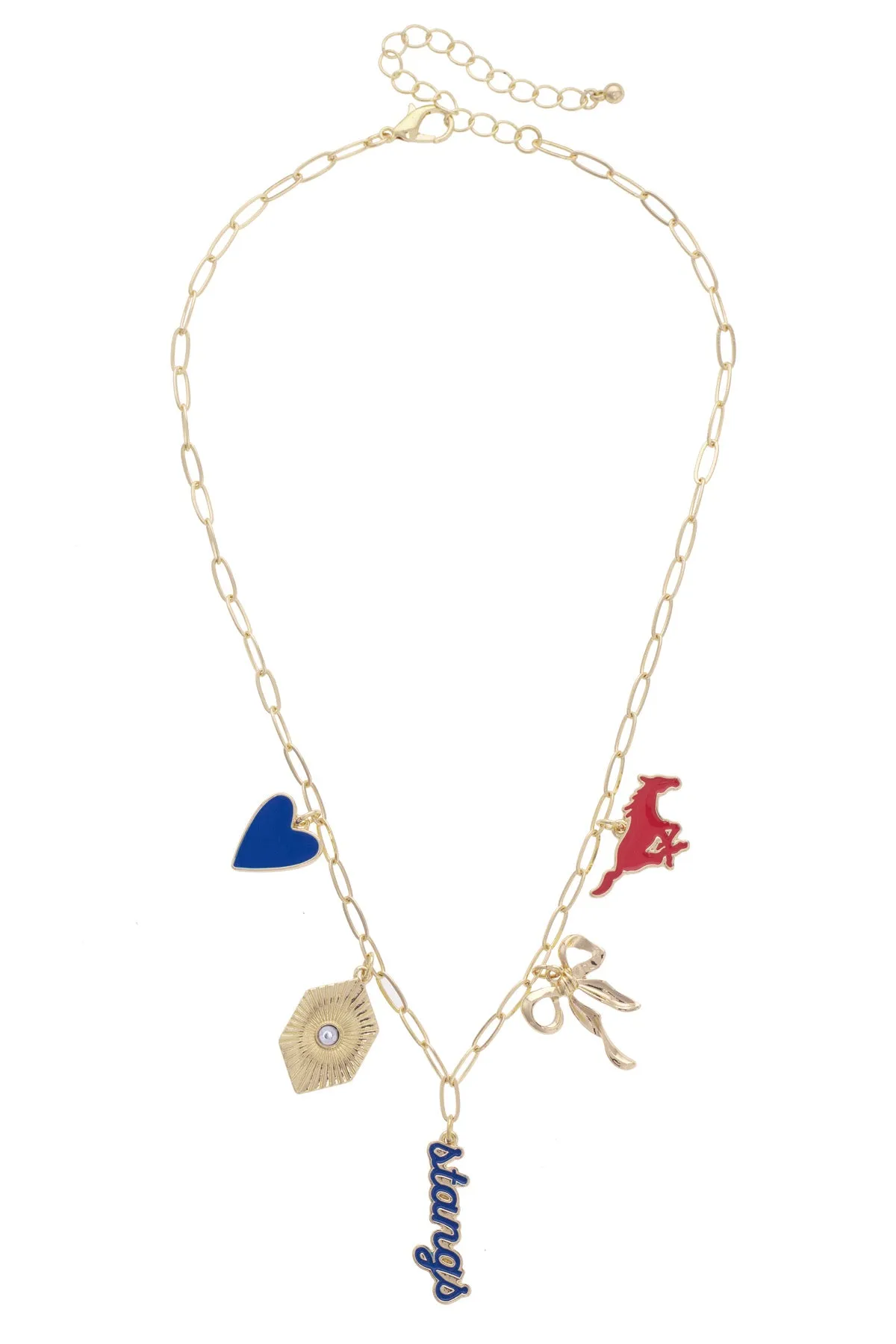 SMU Mustangs Paper Clip Charm Collector Necklace in Shiny Gold sold by Canvas Style