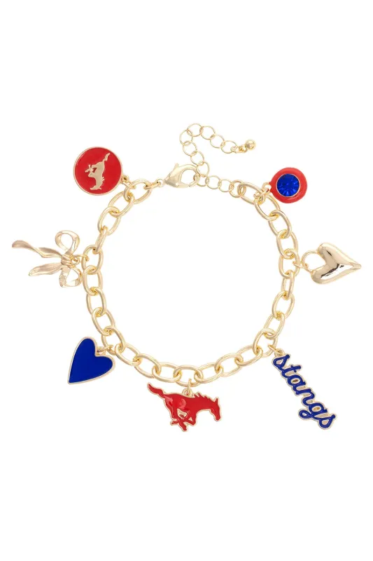 SMU Mustangs Enamel Icons Charm Bracelet in Shiny Gold sold by Canvas Style
