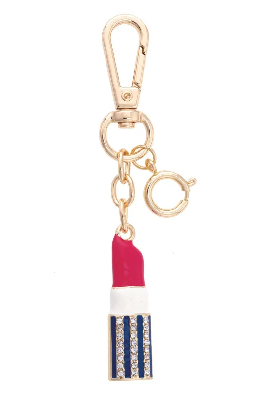 Lipstick Enamel Bag Charm in Fuchsia/Navy/White sold by Canvas Style