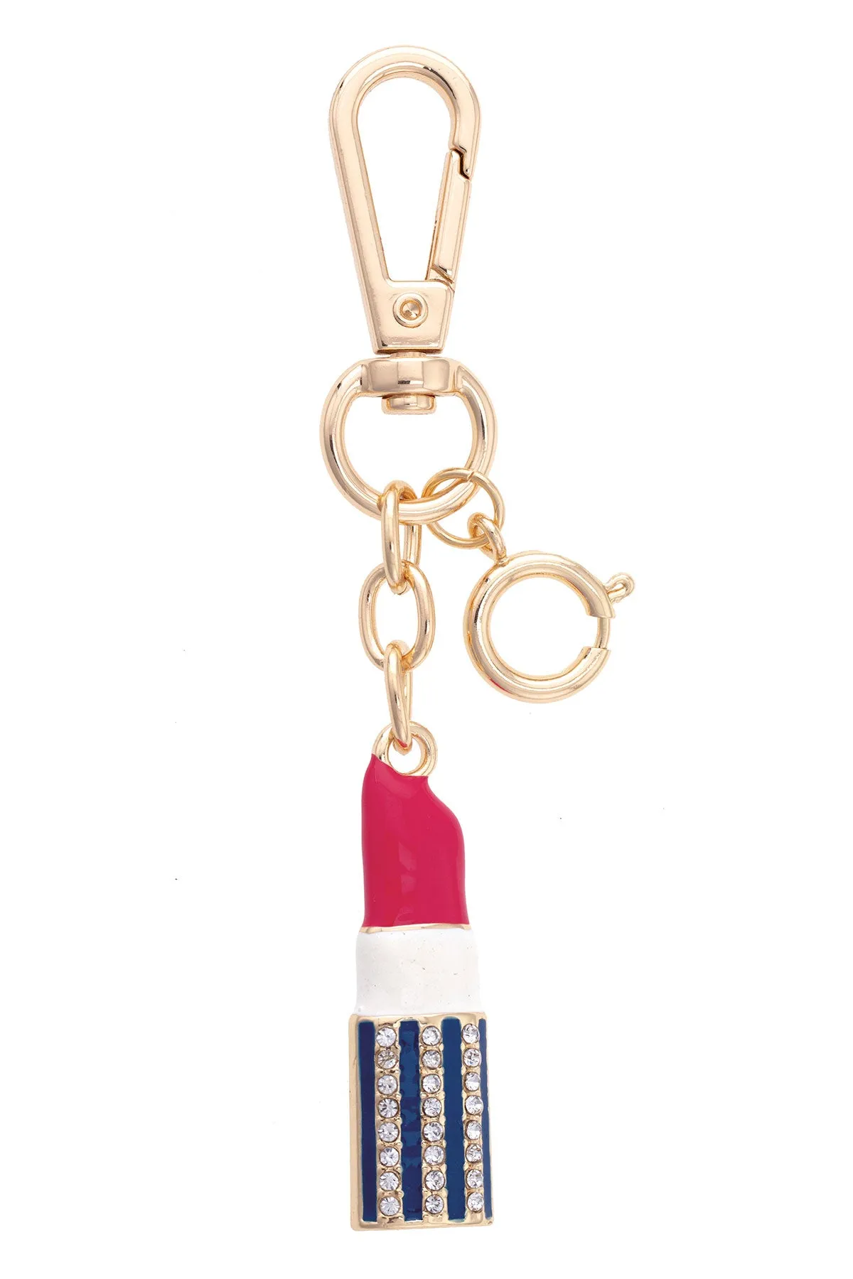 Lipstick Enamel Bag Charm in Fuchsia/Navy/White sold by Canvas Style