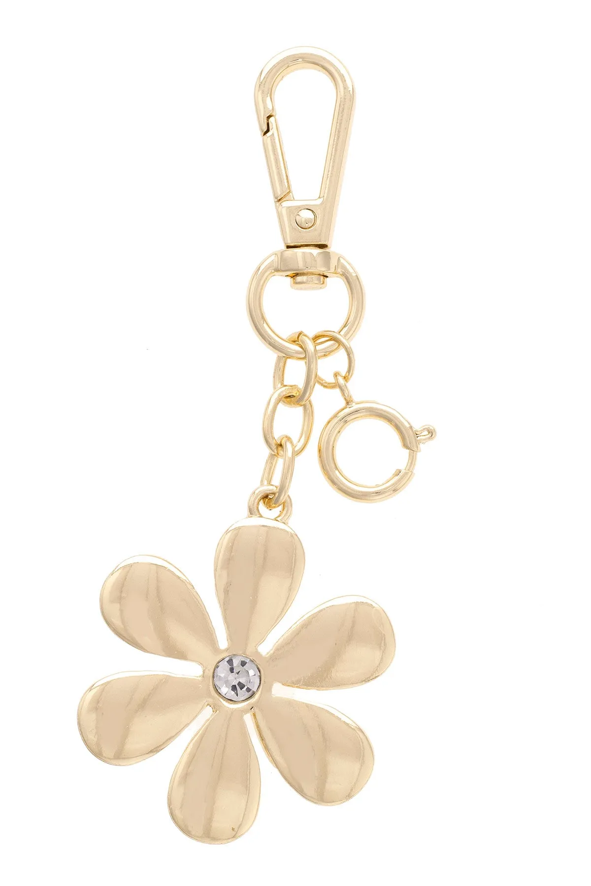 Rhinestone Flower Bag Charm in Shiny Gold sold by Canvas Style