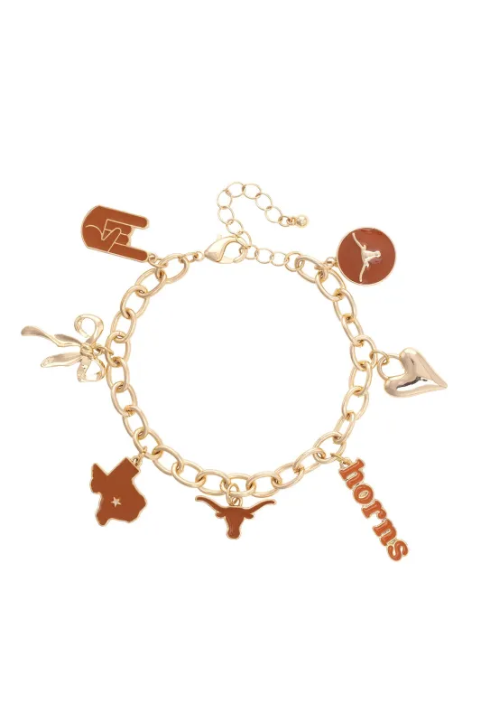 Texas Longhorns Enamel Icons Charm Bracelet in Shiny Gold sold by Canvas Style