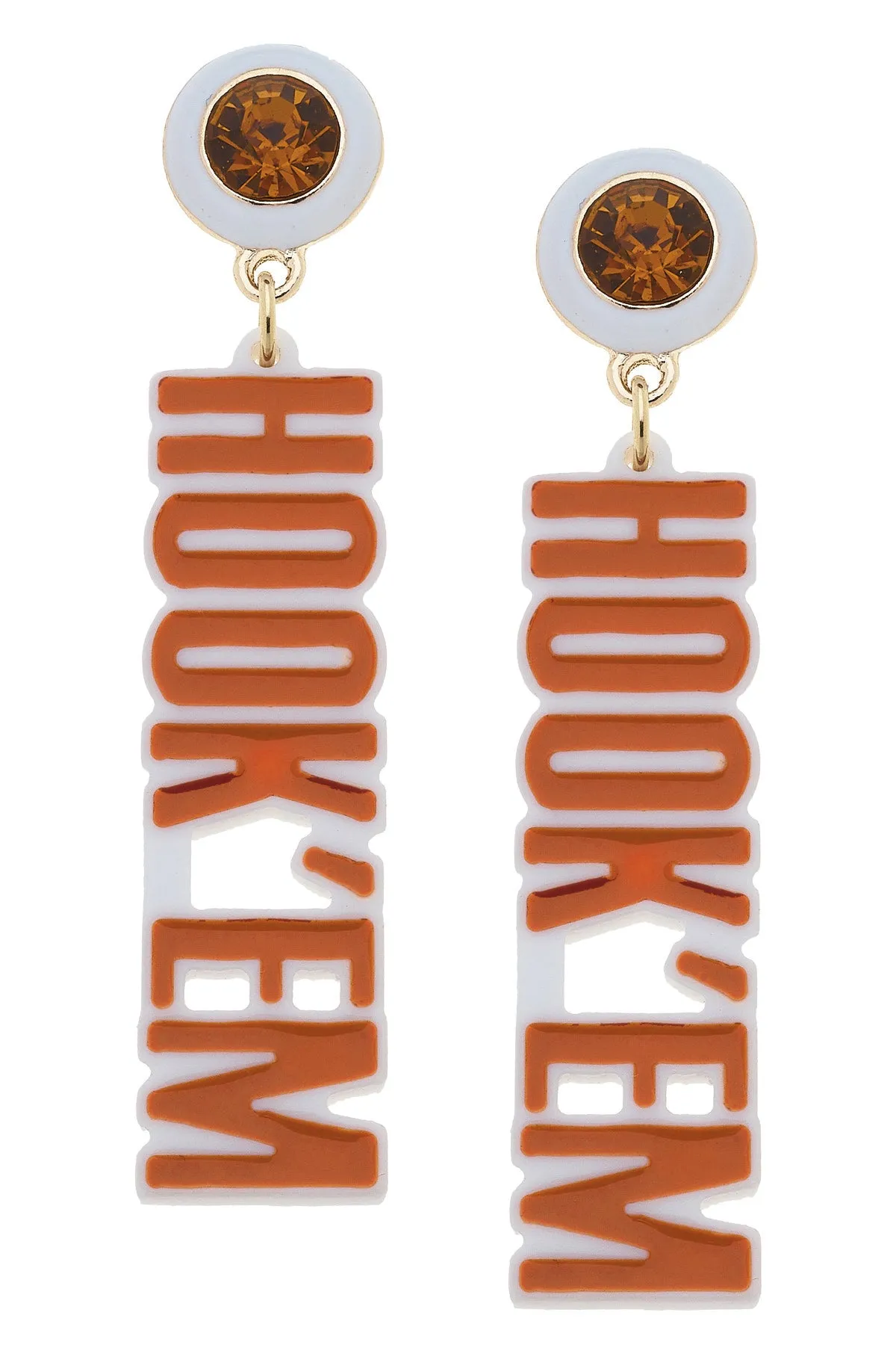 Texas Longhorns Resin Block Letter Earrings in Burnt Orange sold by Canvas Style