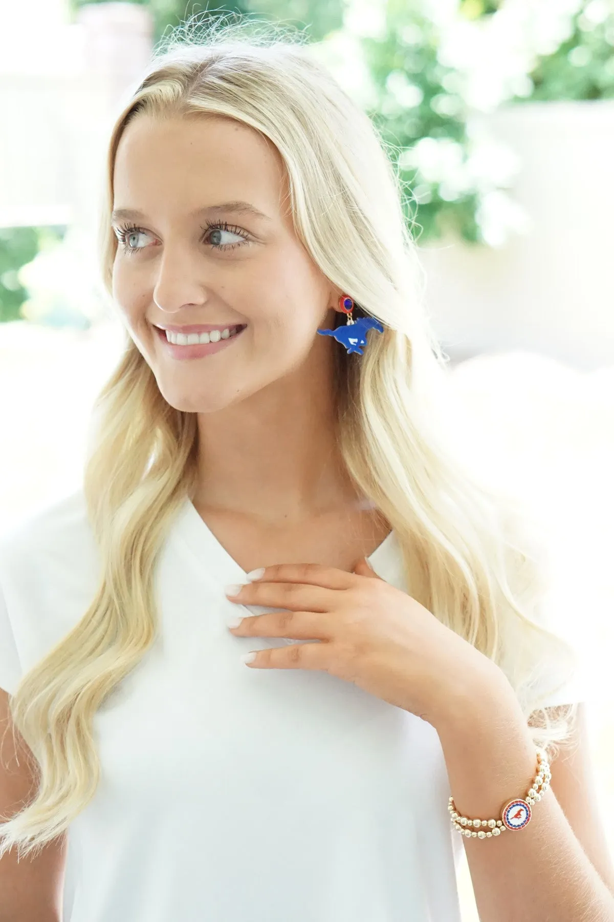 SMU Mustangs Pave Disc 2-Row Ball Bead Stretch Bracelet in Shiny Gold sold by Canvas Style product image thumbnail 3