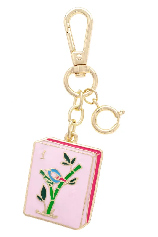 Mahjong Tile Enamel Bag Charm in Pink sold by Canvas Style