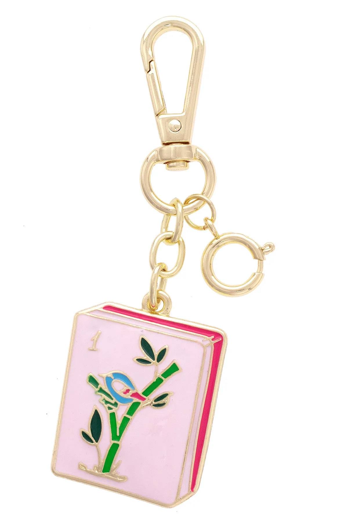 Mahjong Tile Enamel Bag Charm in Pink sold by Canvas Style