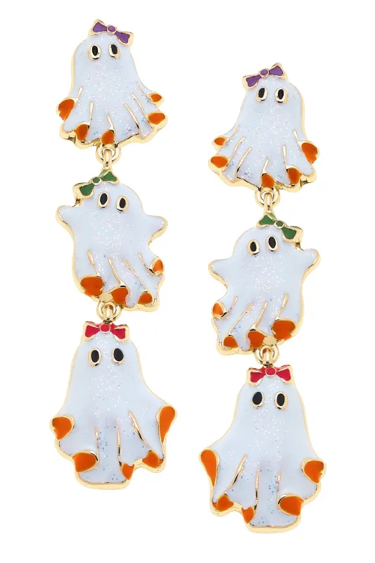 Halloween Linked Enamel Ghost Earrings in White sold by Canvas Style