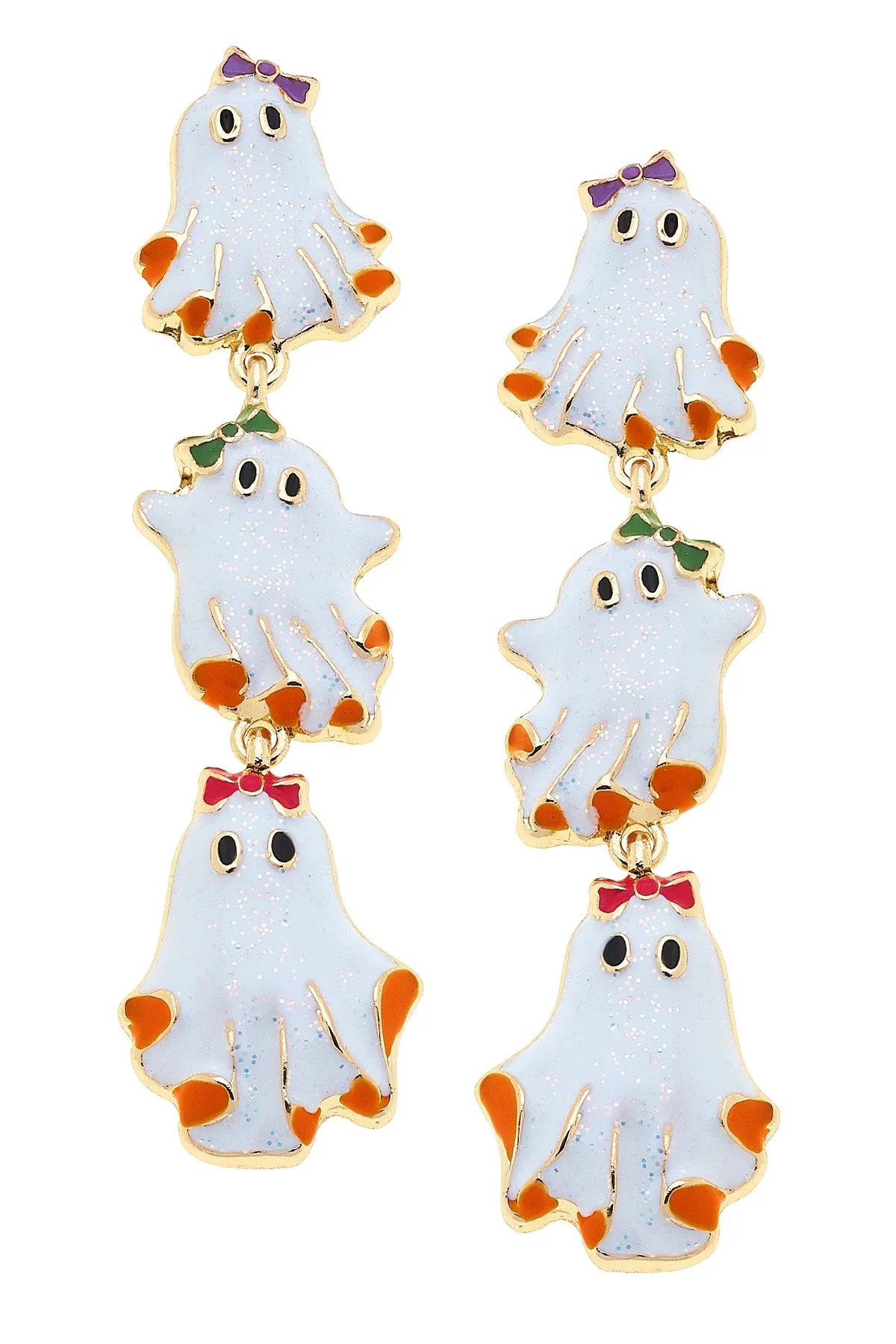 Halloween Linked Enamel Ghost Earrings in White sold by Canvas Style