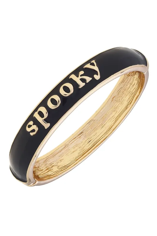 Spooky Sculpted Enamel Hinge Bangle in Black sold by Canvas Style