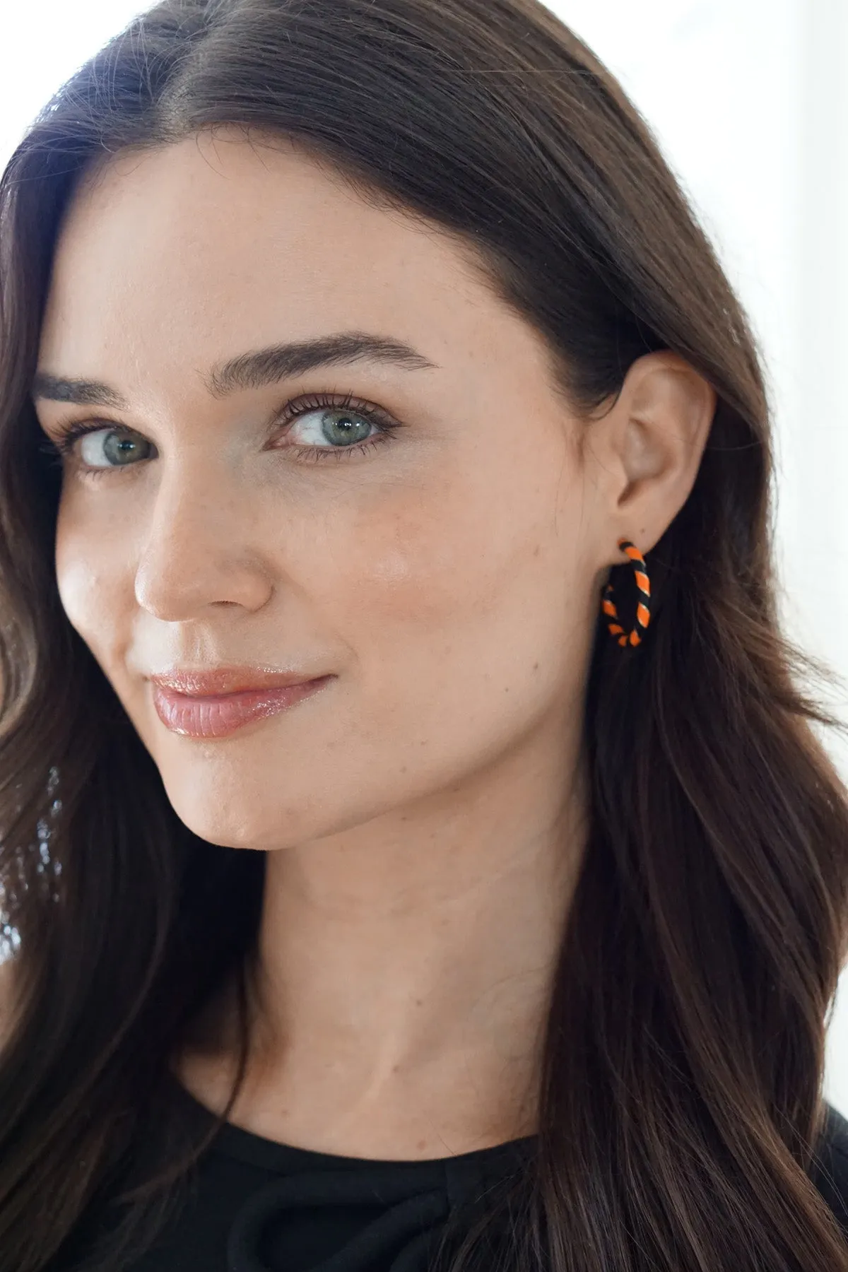 Halloween Twisted Enamel Hoop Earrings in Orange & Black sold by Canvas Style product image thumbnail 2