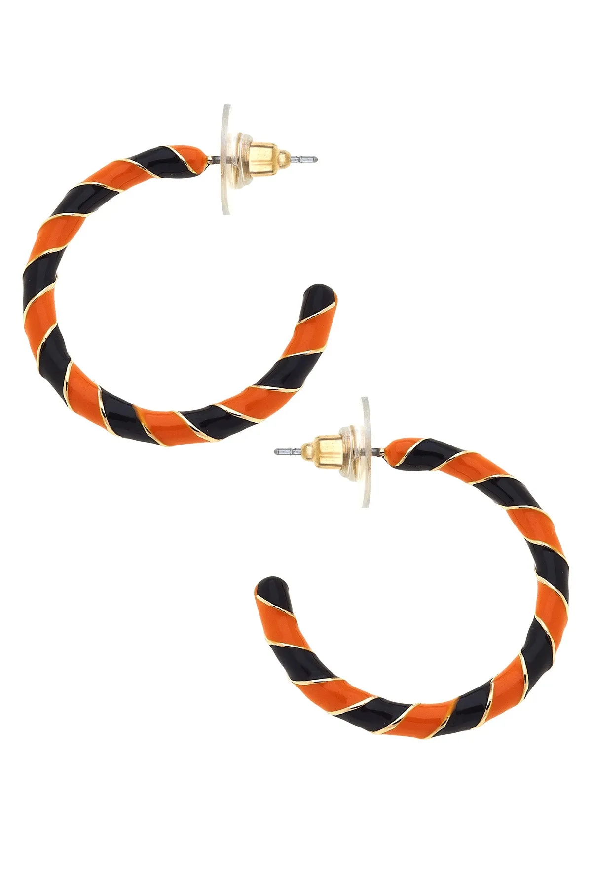 Halloween Twisted Enamel Hoop Earrings in Orange & Black sold by Canvas Style