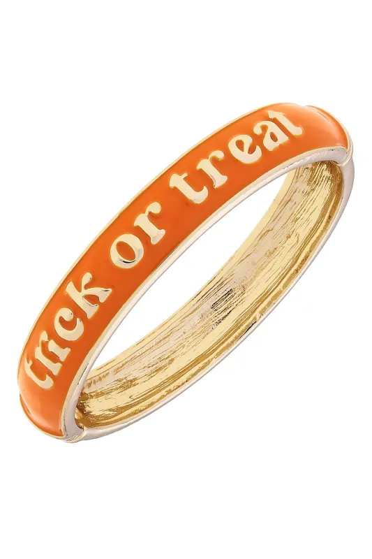 Trick or Treat Sculpted Enamel Bangle in Orange sold by Canvas Style