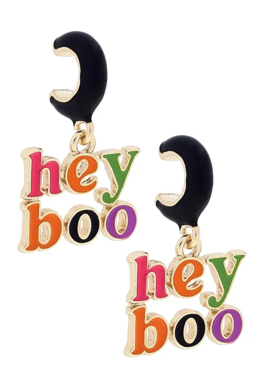 Hey Boo Enamel Huggie Hoop Earrings in Black sold by Canvas Style