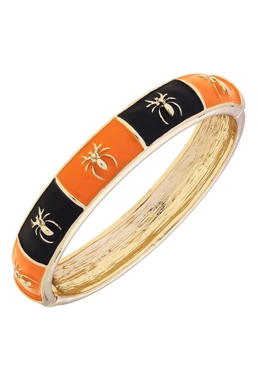 Halloween Spiders Sculpted Enamel Bangle in Orange & Black sold by Canvas Style