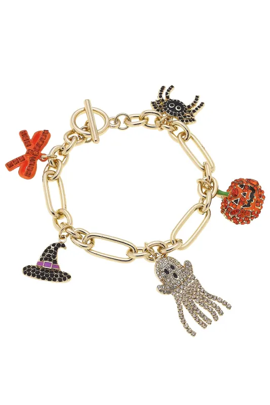 Halloween Pave Icons Charm Bracelet in Shiny Gold sold by Canvas Style
