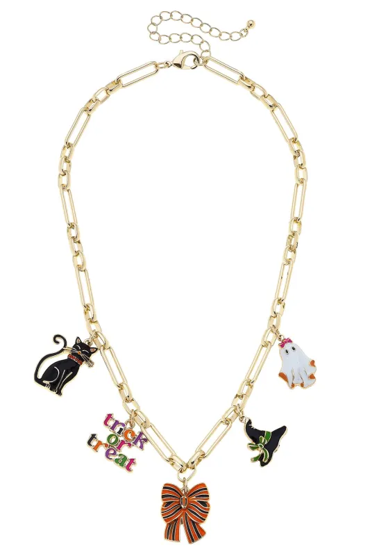 Halloween Enamel Icons Charm Necklace in Shiny Gold sold by Canvas Style