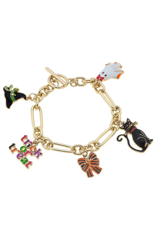 Halloween Enamel Icons Charm Bracelet in Shiny Gold sold by Canvas Style