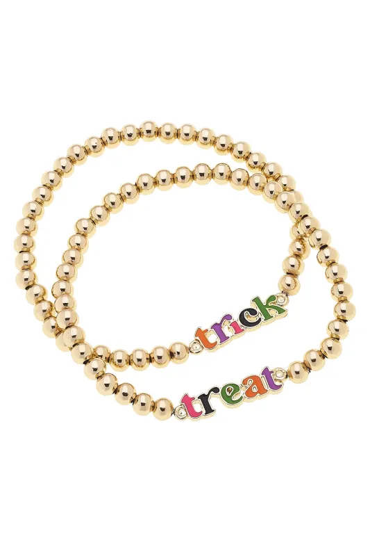 Trick or Treat Stretch Bracelet Set of 2 in Shiny Gold sold by Canvas Style