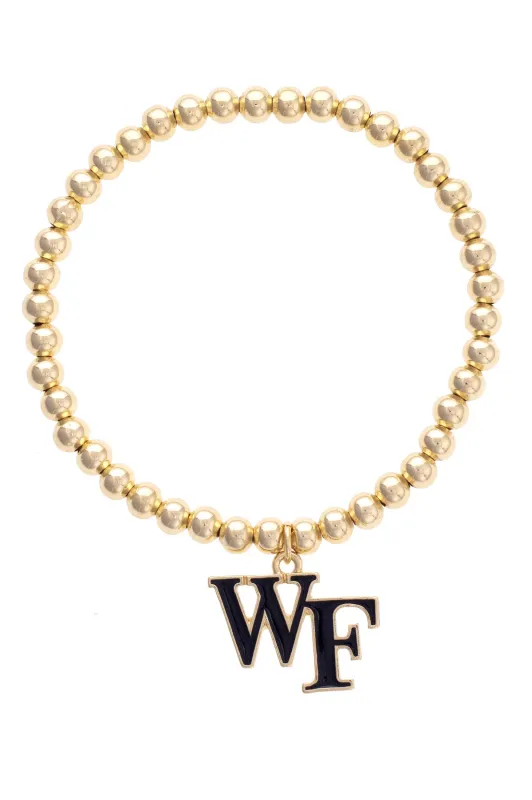 Wake Forest Demon Deacons Ball Bead Stretch Bracelet in Satin Gold sold by Canvas Style