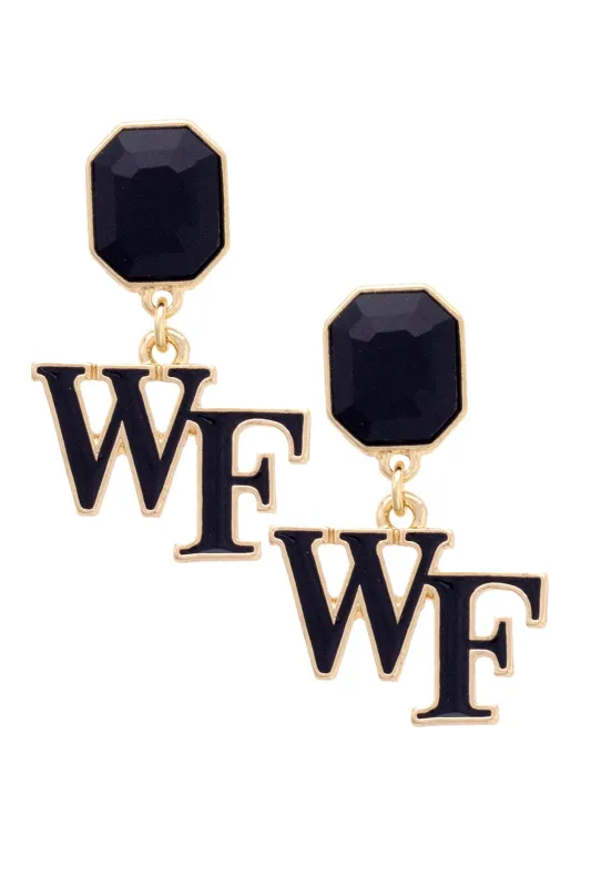 Wake Forest Demon Deacons Rhinestone Enamel Logo Earrings in Shiny Gold sold by Canvas Style