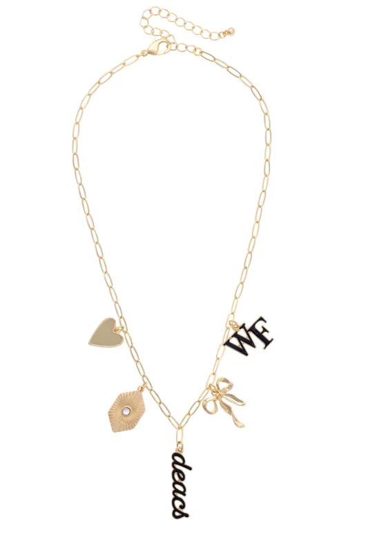 Wake Forest Demon Deacons Paper Clip Charm Collector Necklace in Shiny Gold made by Canvas Style