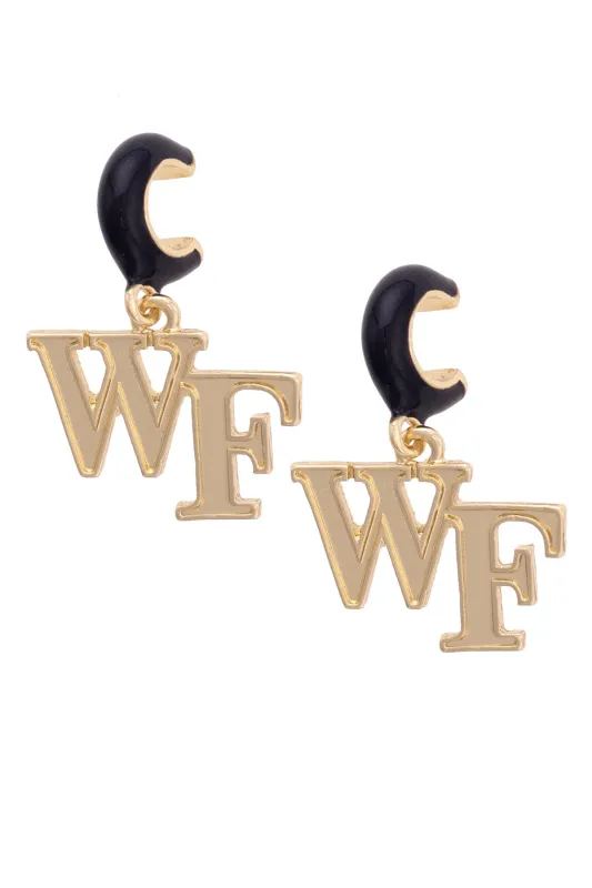 Wake Forest Demon Deacons Logo Huggie Hoop Earrings in Black/Shiny Gold sold by Canvas Style