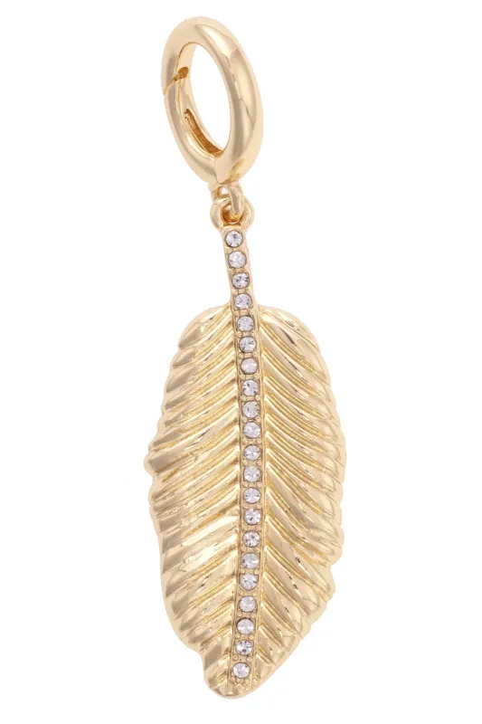 Rhinestone Feather Pendant Charm in Shiny Gold sold by Canvas Style