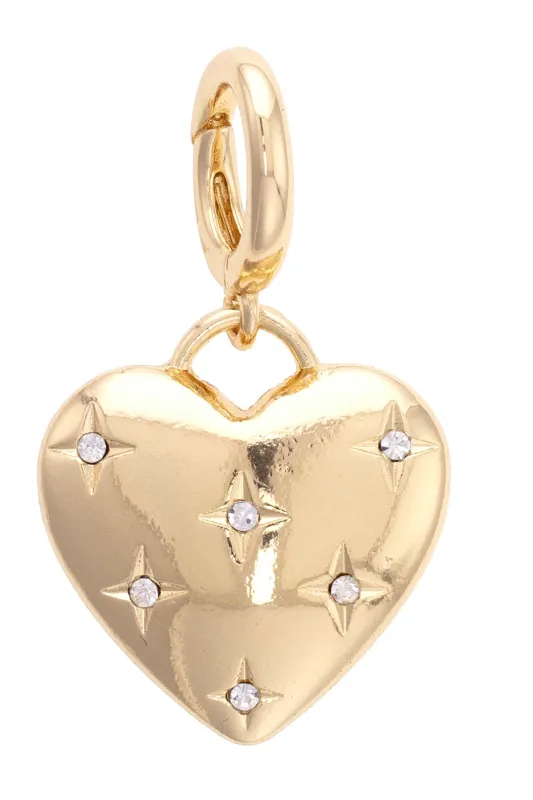 Rhinestone Heart Pendant Charm in Shiny Gold sold by Canvas Style