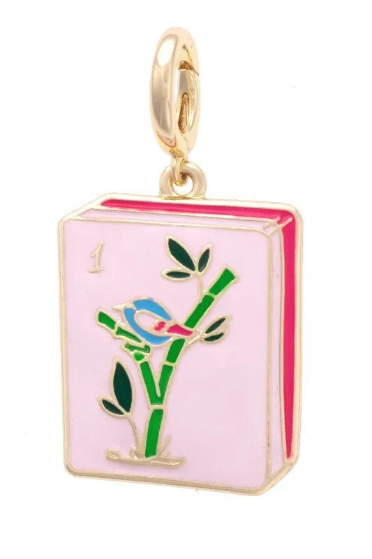 Mahjong Enamel Tile Pendant Charm in Light Pink sold by Canvas Style