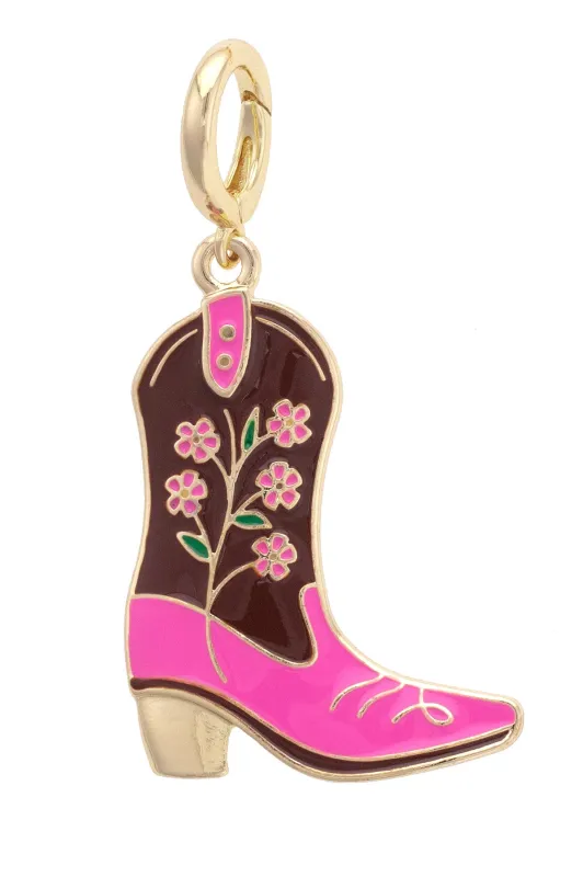 Cowgirl Boot Enamel Pendant Charm in Pink & Brown sold by Canvas Style