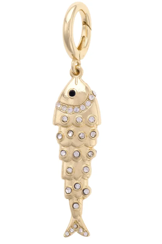 Pave Sardine Pendant Charm in Shiny Gold sold by Canvas Style