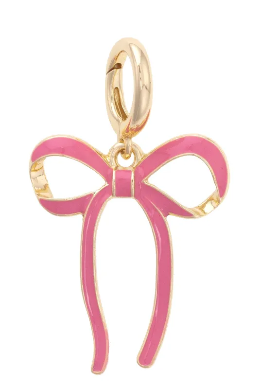 Tied Bow Enamel Pendant Charm in Pink sold by Canvas Style