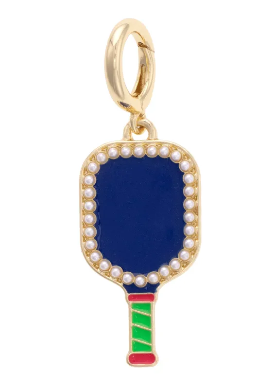 Pearl Studded Pickleball Paddle Pendant Charm in Navy sold by Canvas Style