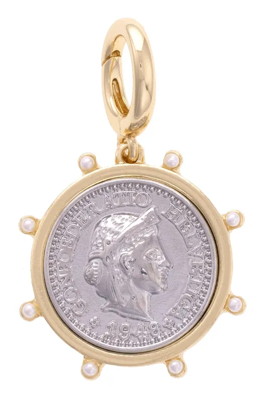 Studded Coin Pendant Charm in Shiny Two Tone sold by Canvas Style