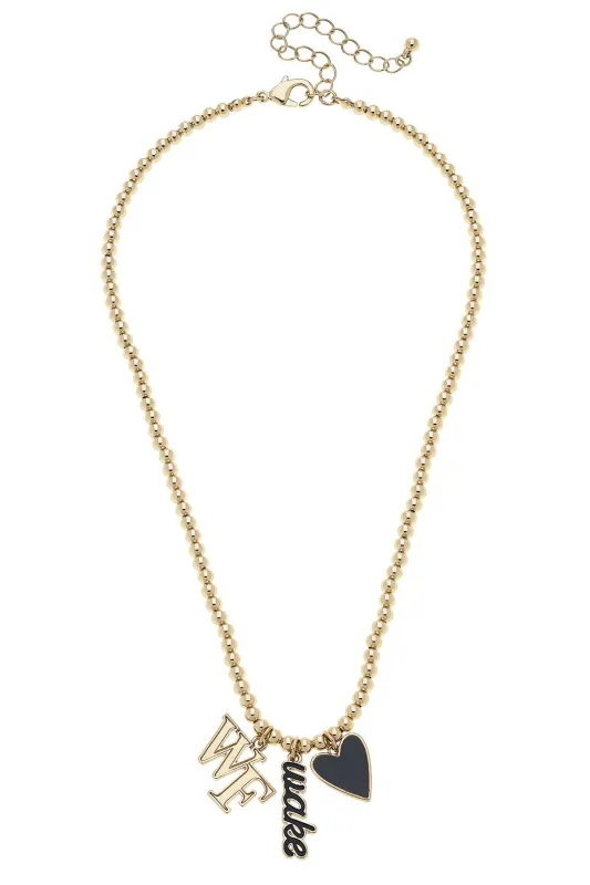 Wake Forest Demon Deacons Ball Bead Charm Necklace in Shiny Gold sold by Canvas Style