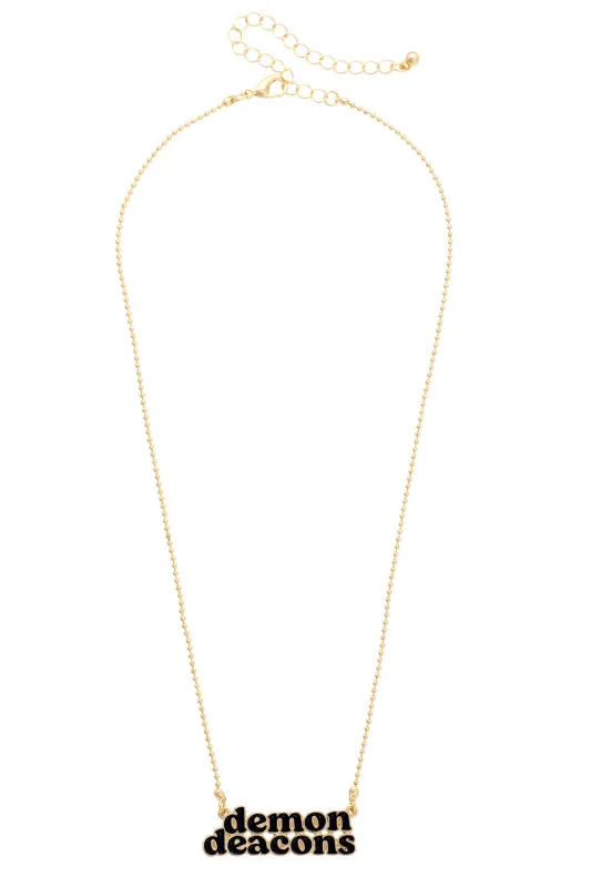 Wake Forest Demon Deacons Slogan Necklace in Black/Shiny Gold sold by Canvas Style